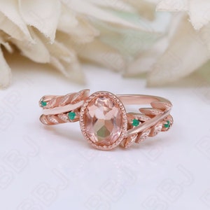 Oval Peach Morganite Gemstone 925 Silver 14K Rose Gold Ring For Her Engagement Promise Statement Ring Birthday Anniversary Gift For Her