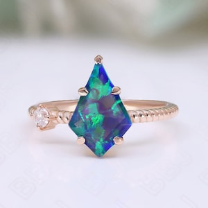 Vivid Northern Lights Kite Peacock Opal 14K Rose Gold 925 Silver Engagement Ring Wedding Ring Bridal Ring Art Deco Ring Birthday Gift