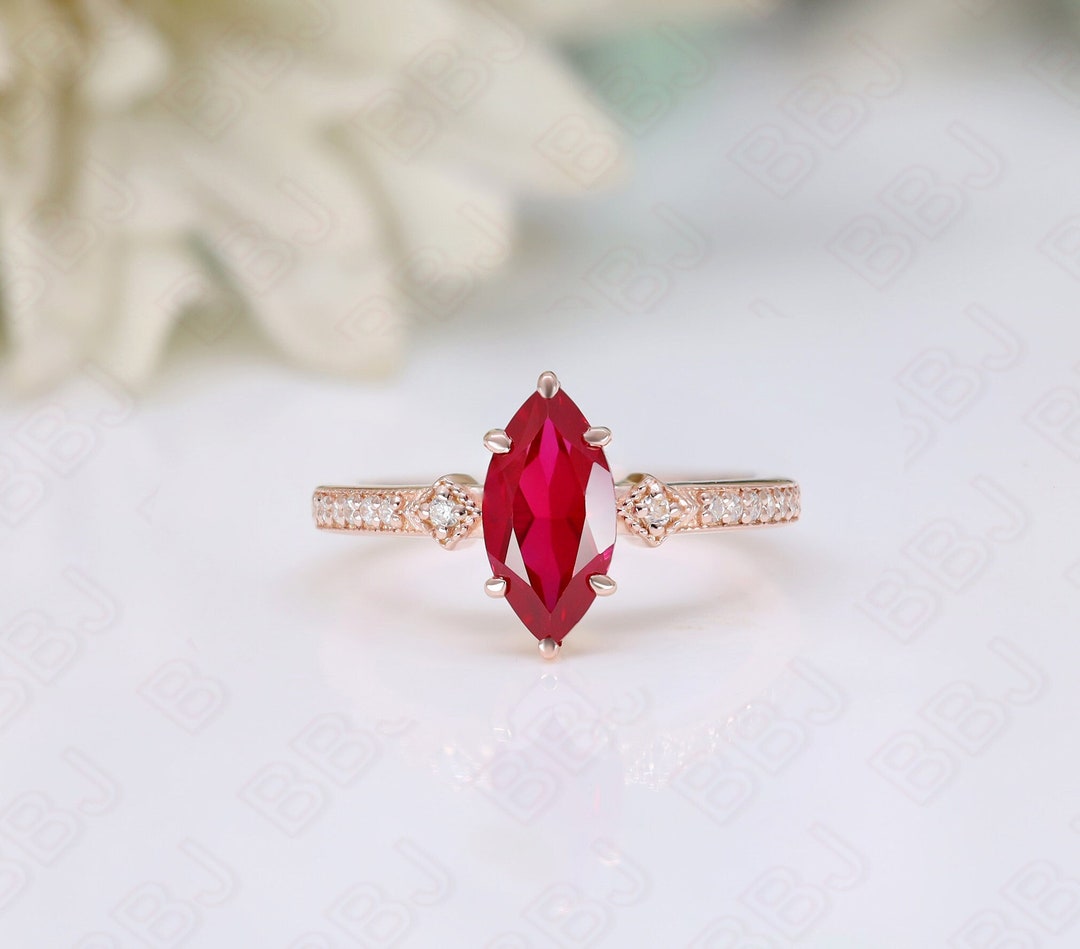 Ruby Graduation Ring Marquise Ruby Gemstone 925 Silver 14K 18K Rose Gold Dainty Victoria ...