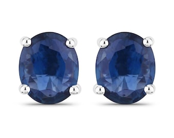 Pendientes de zafiro azul: 0,68 quilates, oro blanco de 14 quilates
