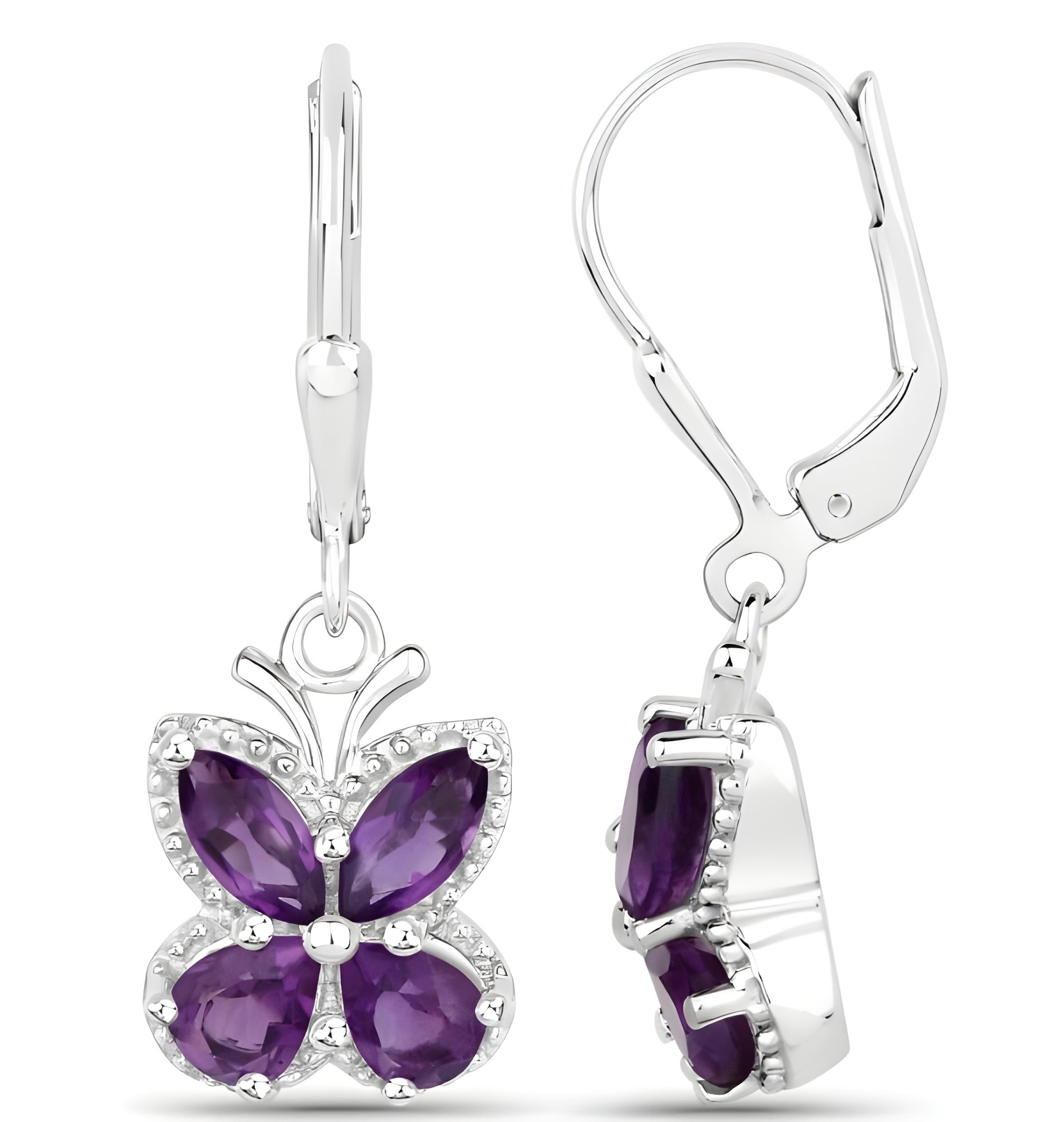 Orecchini Pendenti A Farfalla In Argento 925 Con Cristallo Viola - Gioielli Ipoallergenici Con Ametista, Regalo Per Donne E Ragazze In Scatola Regalo