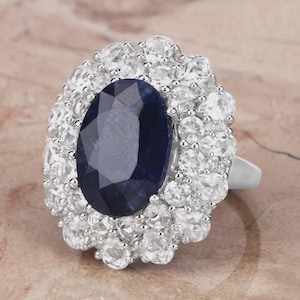 Oval Blau Saphir Edelstein 925 Silber Verlobungsring Verlobung Statement Ring Geburtstag Jahrestag Abschlussgeschenk Ehering Brautring