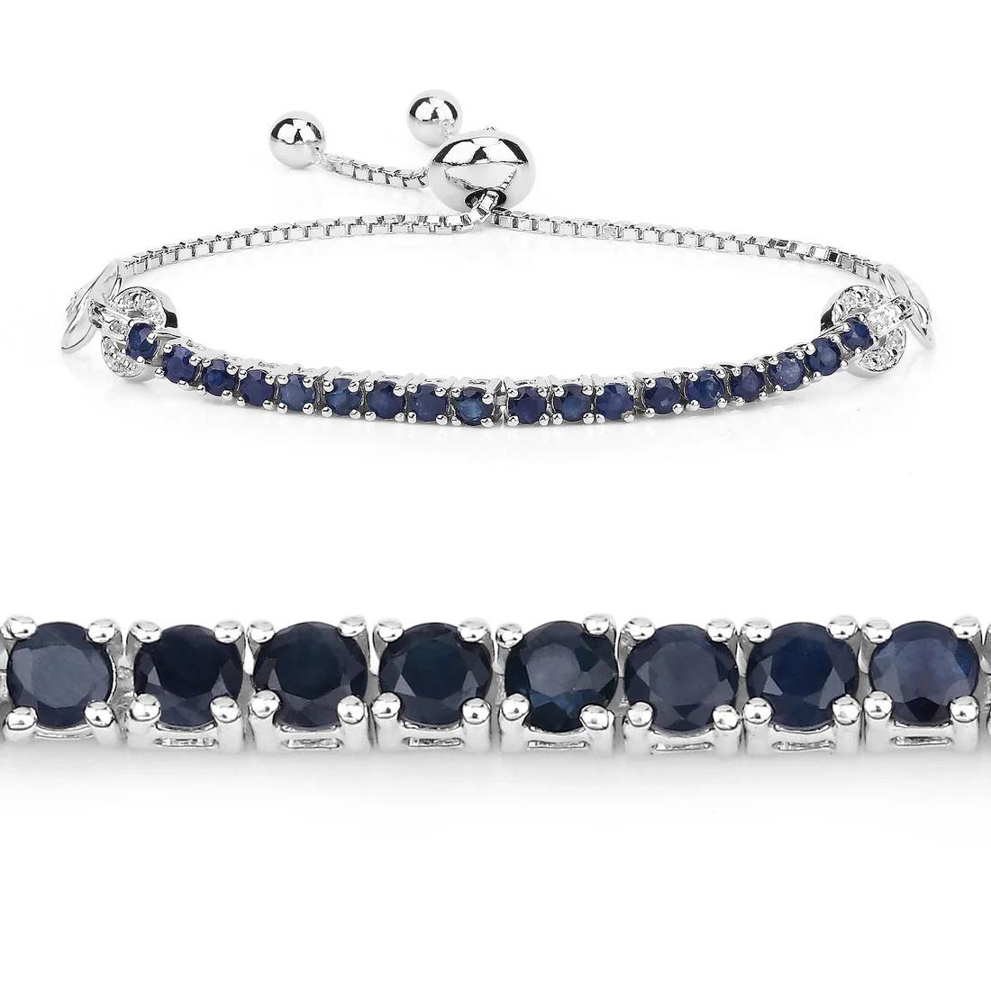 サファイア 天然ホワイトジルコン ブレスレット ラウンドサファイアスライダーブレスレット：925シルバー、ホワイト