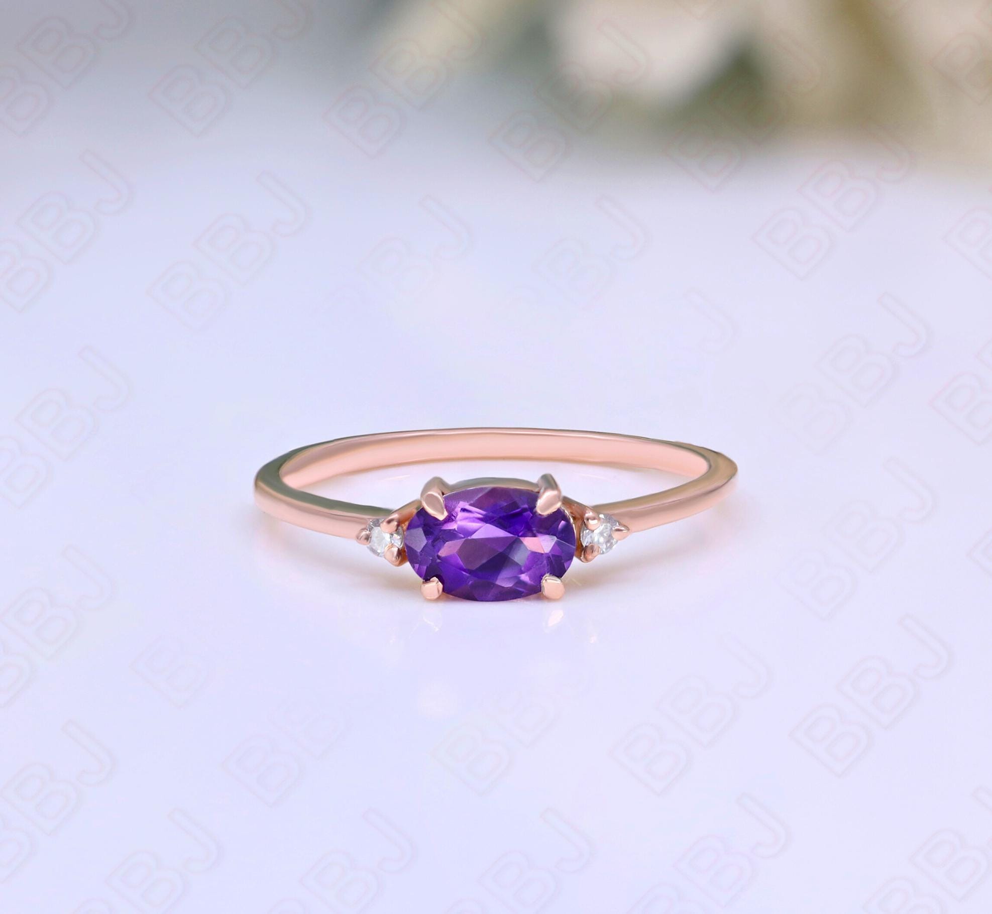 ユウ Oval Amethyst Ring: 925 Silver, Rose Gold, Moissanite Accents - Etsy
