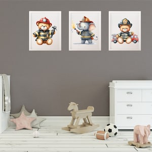 Conjunto de carteles de oso panda bombero para decoración de habitaciones de bebés y niños