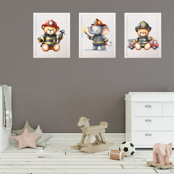 Lot d'affiches panda ourson pompier pour décoration chambre bébé et enfant