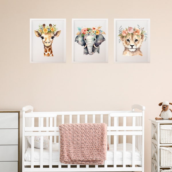 Affiches animaux savane et jungle pour décoration chambre bébé et enfant