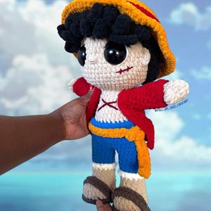 Anime Pirate inspired stuffed animal - Luffy Plushie - READY to SHIP crocheted plush