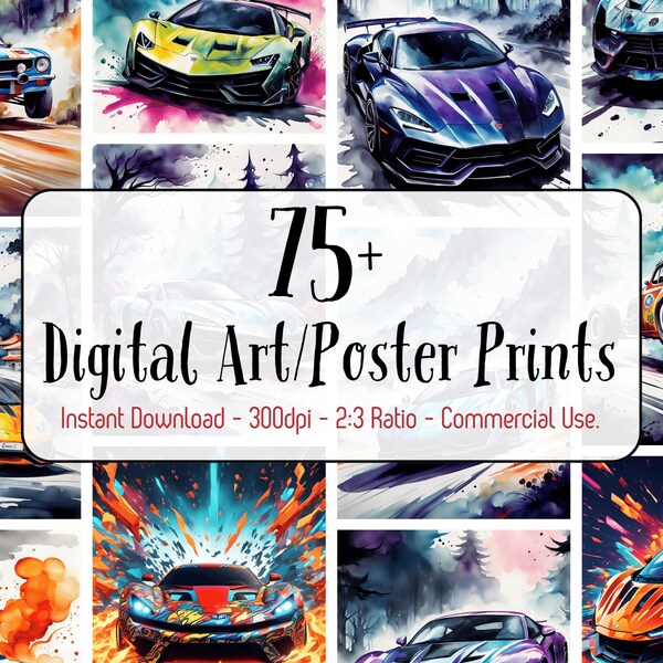 Set of 75+ Automotive Posters Cars Wall Art Cool Racing Home Decoration Digital Download Car Prints Aesthetic Sportscar Poster Bundle Gifts