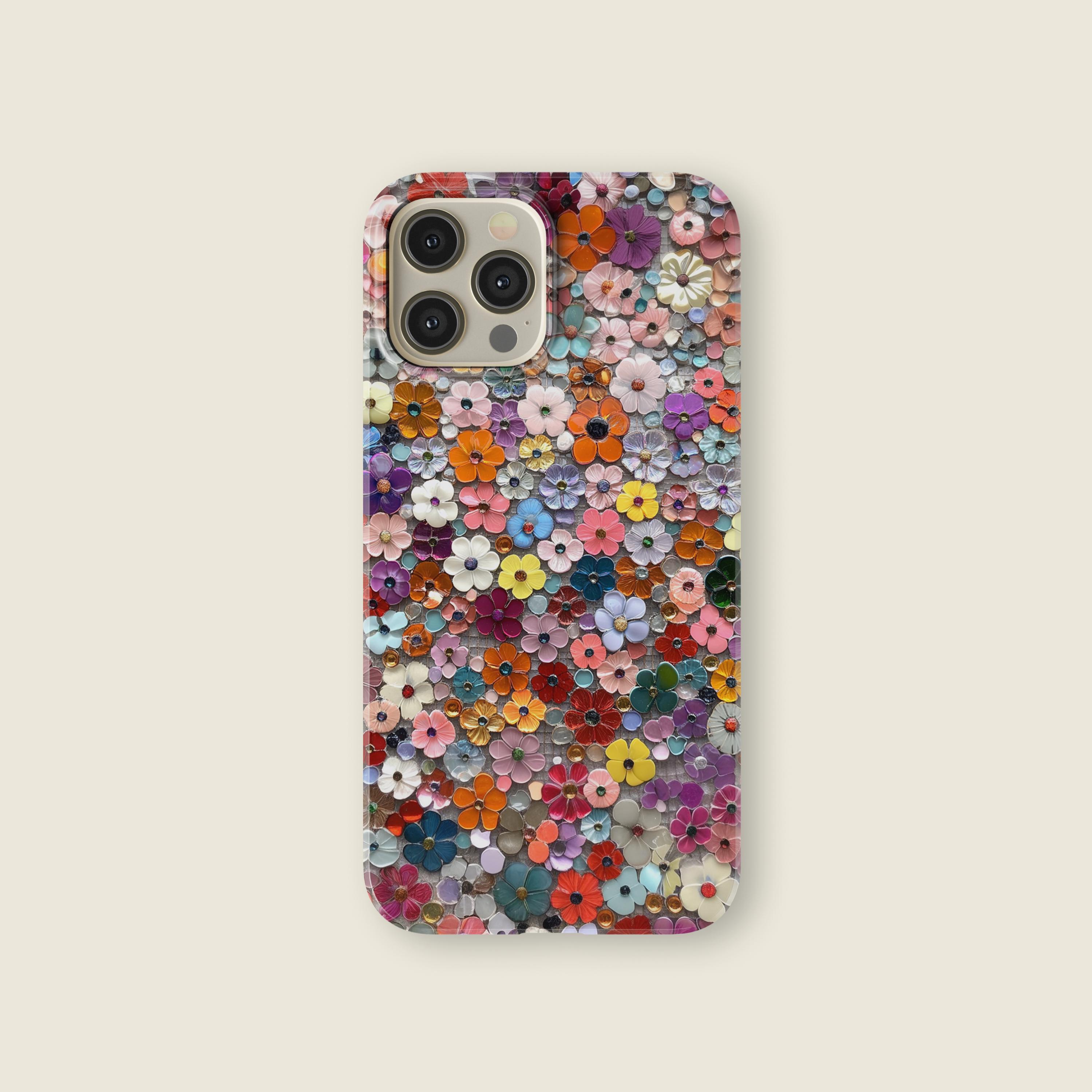 Printed Glass Bead Mosaic Phone Case Design Pattern Glass Flower Tile Retro Style Protective Case Hippie Look Glass Mosaic Summer Phone Case