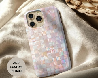Custom Printed Mosaic Phone Case Design Pattern Glass Tile Mirror Effect Retro Style Case Modern Look Pink Glass Mosaic Design iPhone Cover