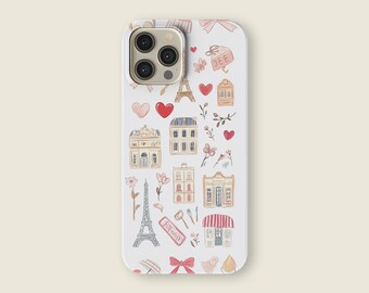 Paris Phone Case Travel Itinerary Collage Phone Case Coquette Parisian Summer Phone Case Protective Watercolor Design iPhone Cover