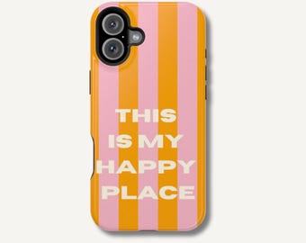 Magsafe Happy Place Case Protective Cover Phone Accessory Retro Style Motivational Quote Positive Message Phone Protection Glossy Finish