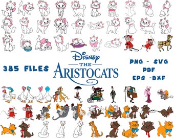 385 Fichiers Aristochats SVG PNG Clipart Fichiers superposés pour Cricut impression de découpe Instant Digital Download Clipart sublimation Frozen Cats Paris