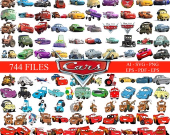 Voitures PNG, Clipart voitures, voitures SVG, avions et voitures anniversaire Bundle, téléchargement immédiat, téléchargement immédiat Lightning Mcqueen Mater, lettre chromée