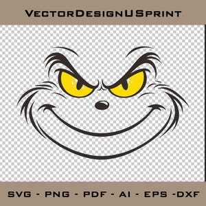 Grinch Face SVG PNG Grinch Christmas Grinch Clip Art SVG Ideal for Cricut Crafting Funny Grinch Svg Png