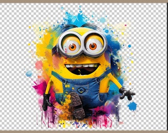 Minions Splash PNG Clipart Bundle, Aquarell Digital Design Sublimation, hohe Auflösung 300 dpi PNG, transparenter Hintergrund