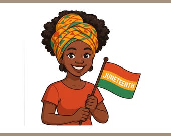 Juneteenth Afro Woman Clipart Holding Flag Png Svg Ai Eps Dxf Pdf Files for Sublimation Instant Download Digital Black History Art