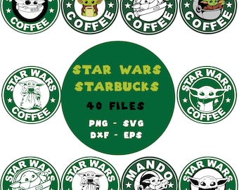 40 Files Star Wars Starbucks Coffee Watercolor PNG For Cricut Bundle, Starbucks Star Wars Characters, Baby Yoda Coffee Clipart