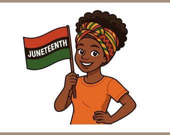 Juneteenth Afro Woman Clipart Holding Flag Png Svg Ai Eps Dxf Pdf Files for Sublimation Instant Download Digital Black History Art
