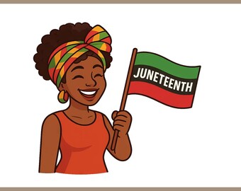 Juneteenth Afro Woman Clipart Holding Flag Png Svg Ai Eps Dxf Pdf Files for Sublimation Instant Download Digital Black History Art