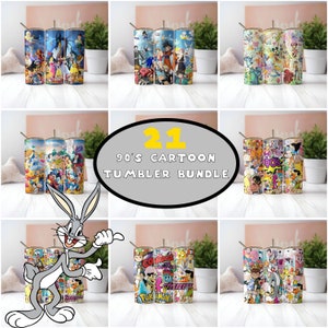 21 Dateien 90er Jahre Cartoon Tumbler Wrap Bundle, Cartoons Sublimationsdesigns, Gerades Tumbler Wrap Bundle, Kinder Cartoon Tumbler Wrap,