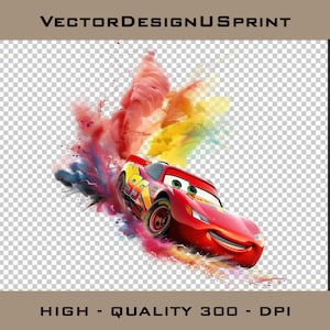 Lightning McQueen Cars Splash PNG Clipart Bundle, Sublimation de conception numérique aquarelle, haute résolution 300 dpi PNG, fond Transparent