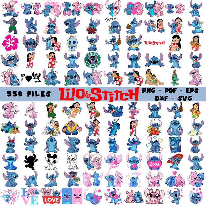 550 stitch svg, stitch bundle, stitch clipart, stitch png, lilo and stitch svg, cricut svg, silhouette svg, stitch layered zdjęcie 1