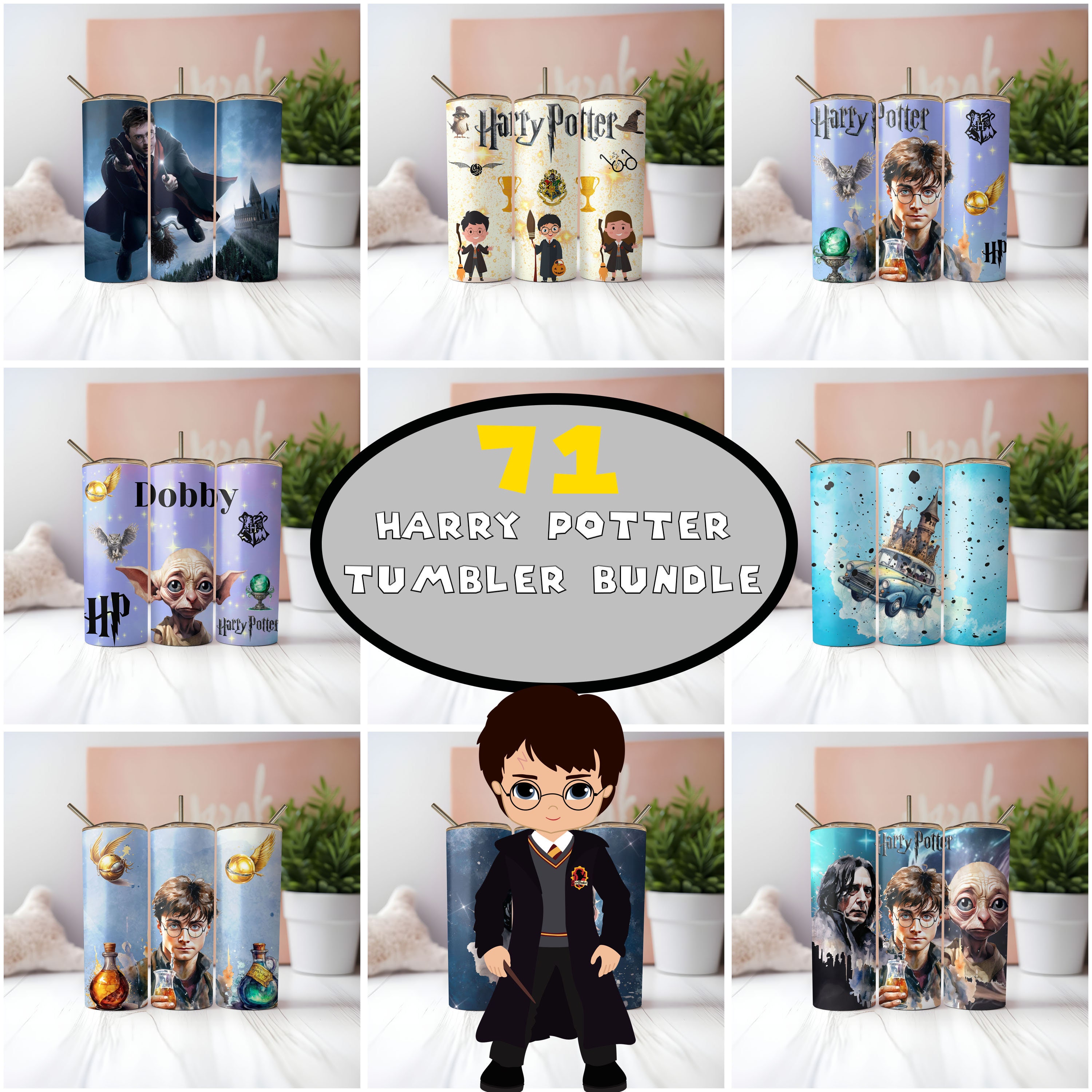 Harry Potter Books 20oz Skinny Tumbler custom drinkware - with straw S –  Berry Blossom Fashion