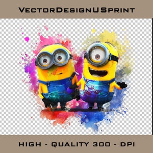 Minions Splash PNG Clipart Bundle, Watercolor Digital Design Sublimation, High Resolution 300 dpi PNG, Transparent Background