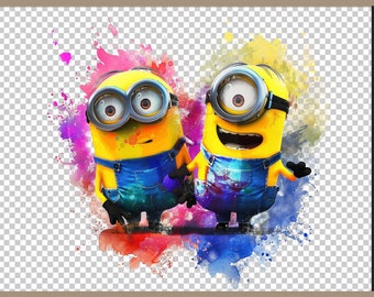Minions Splash PNG Clipart Bundle, Aquarell Digital Design Sublimation, hohe Auflösung 300 dpi PNG, transparenter Hintergrund