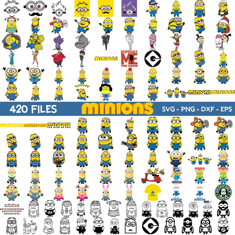 420 Minions svg, Minions-paket, Minions clipart, Minions png, Kevin svg, Stuart svg, Gru svg, Minions lager på lager bild 1