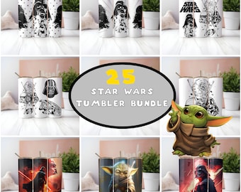 Paquete de envoltura de vaso de Star Wars de 25 archivos, diseños de sublimación de Star Wars, paquete de envoltura de vaso recto, envoltura de vaso de Star Wars, uso comercial