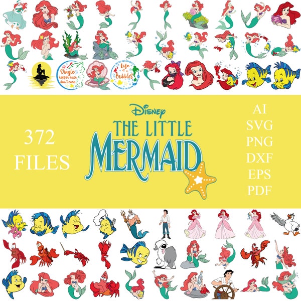 372 Files Little Mermaid SVG bundle, Ariel Clipart, Little mermaid Png, Princess Ai, Png, Svg, Png, Dxf, Eps, Instant Digital Download