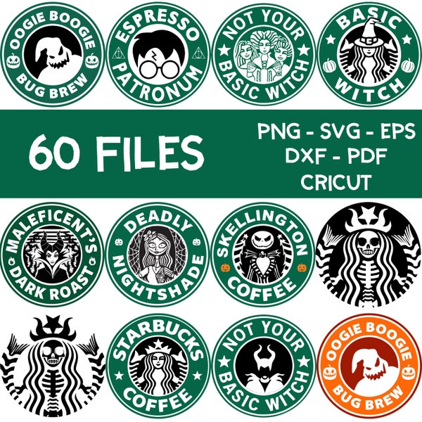 60 fichiers Starbucks Coffee Halloween Aquarelle PNG pour Cricut Bundle, Starbucks Scary Horror Characters, Coffee Halloween Clipart