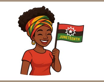 Juneteenth Afro Woman Clipart Holding Flag Png Svg Ai Eps Dxf Pdf Files for Sublimation Instant Download Digital Black History Art