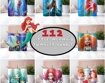 112 Dateien Kleine Meerjungfrau Tumbler Wrap Bundle, Kleine Meerjungfrau Sublimationsdesigns, Gerades Tumbler Wrap Bundle, Kleine Meerjungfrau Tumbler Wrap