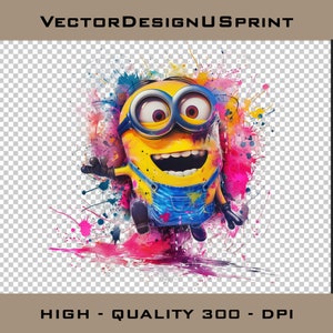 Minions Splash PNG Clipart Bundle, Watercolor Digital Design Sublimation, High Resolution 300 dpi PNG, Transparent Background