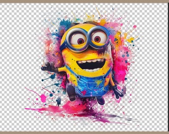 Minions Splash PNG Clipart Bundle, Watercolor Digital Design Sublimation, High Resolution 300 dpi PNG, Transparent Background