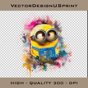 Minions Splash PNG Clipart Bundle, Watercolor Digital Design Sublimation, High Resolution 300 dpi PNG, Transparent Background