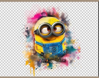 Minions Splash PNG Clipart Bundle, Aquarell Digital Design Sublimation, hohe Auflösung 300 dpi PNG, transparenter Hintergrund
