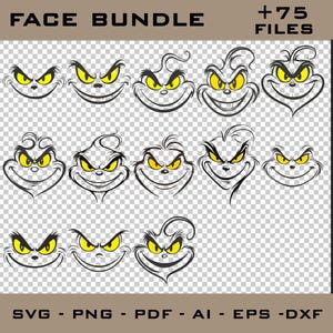 78 Files Face Svg Bundle - Layered Design Vector Files - SVG for cricut - PNG, DXF, Svg, Eps