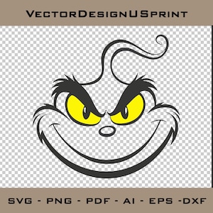 Grinch Face SVG PNG Grinch Christmas Grinch Clip Art SVG Ideal for Cricut Crafting Funny Grinch Svg Png