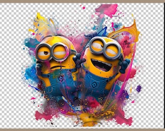 Minions Splash PNG Clipart Bundle, Watercolor Digital Design Sublimation, High Resolution 300 dpi PNG, Transparent Background