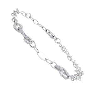 Rhodium Plated S925 Sterling Silver Pavé Setting Demstone Interlocking Circles Adjustable Chain Bracelet