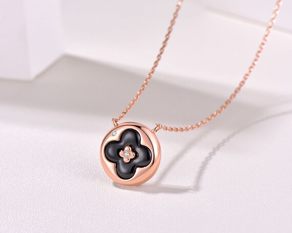 18K Rose Gold Plated Sterling Silver Four Leaf Clover Pendant