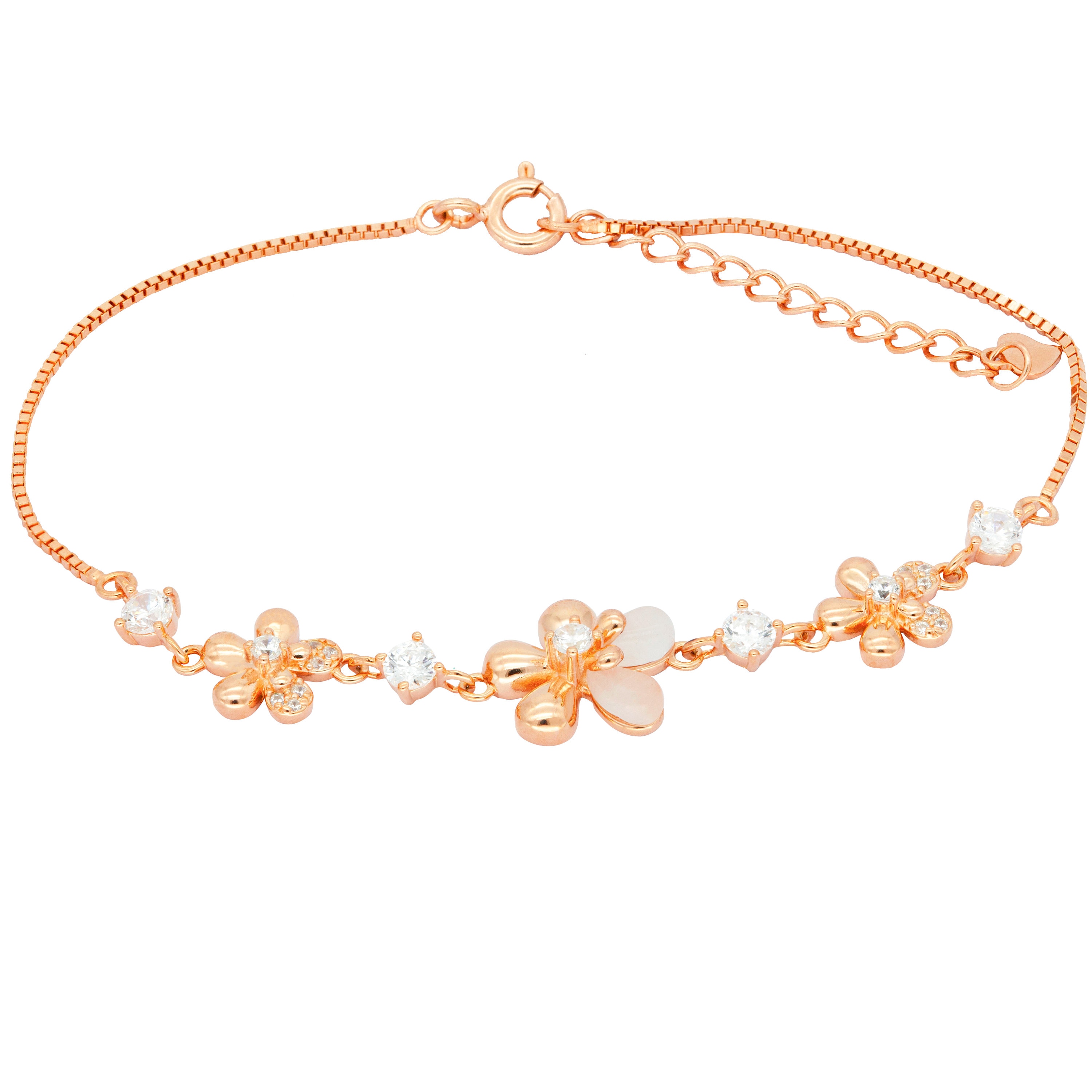Rose Gold Plated S925 Sterling Silver 3D Gemstone Flowers