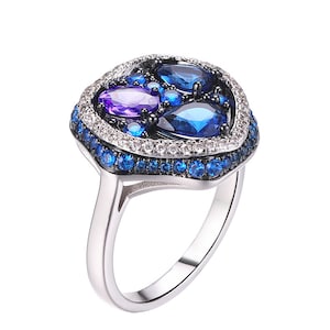 Women Fashion Ring Size 6-10 Punk Black Color Purple Diamond