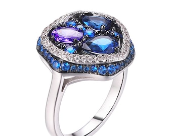 Star Night Blue and Purple Gemstone 925 Sterling Silver Rings in