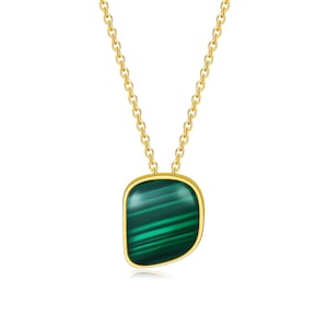 Natural Malachite Pendant 18K Yellow Gold Sterling Silver Necklace with Premium Gift Packaging, Hand Inlaid Gemstone, Cross Chain 45CM+3CM